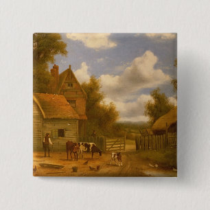 Farmyard Scene Vierkante Button 5,1 Cm