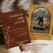 FARRAH Retro 70's Rust Floral Arch Photo Wedding Kaart