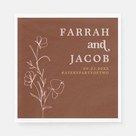 FARRAH Retro 70's Rust Floral Arch Photo Wedding Servet (Voorkant)