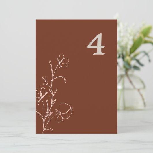 FARRAH Retro 70's Rust Floral Groovy Table Number Kaart (Staand voorkant)