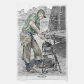 Farrier Blacksmith met Anvil Theedoek (Verticaal)