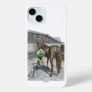 Farrier Blacksmith Trimming Horse Hoof iPhone 15 Mini Hoesje