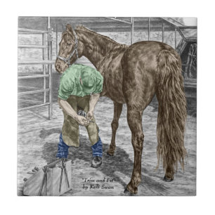 Farrier Blacksmith Trimming Horse Hoof Tegeltje