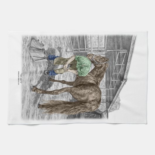 Farrier Blacksmith Trimming Horse Hoof Theedoek (Horizontaal)