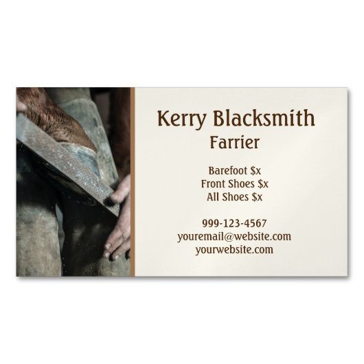 Farrier Horseshoe et Trim Carte de visite Magnet (devant)