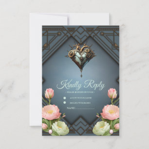 Fascinerend steampunk hart RSVP kaartje