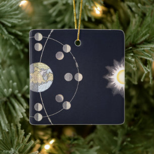 Fasen van de Maan met Aarde & Zon, Vintage Astrono Keramisch Ornament