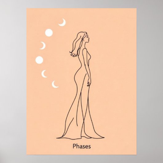 Fasen – Vrouwelijke Moon Cycle Line Art Poster (Voorkant)