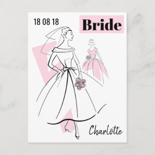 Fashion Bride Groupe rose Date Nom carte postale
