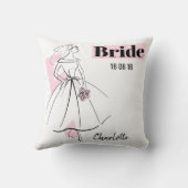 Fashion Bride Pink Bride Date Nom lancer oreiller (Verso)