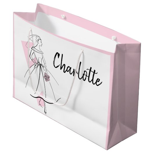 Fashion Bride rose Nom sac cadeau grand rose (Devant Angle)
