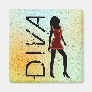 Fashion Diva en rouge Dresser Magnets Carrés pers