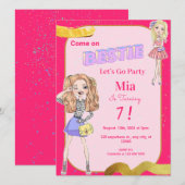 Fashion Doll Bestie Anniversaire Fête Invitation (Devant / Derrière)