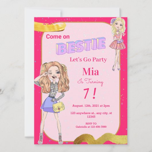Fashion Doll Bestie Anniversaire Fête Invitation (Devant)