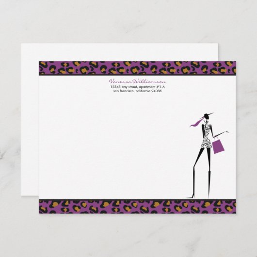 Fashion Icon Custom Flat Note Cartes (violet) (Devant / Derrière)