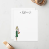 Fashion illustration green dress cards notitiekaartje (Voorkant / Achterkant in situ)