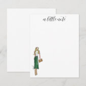 Fashion illustration green dress cards notitiekaartje (Voorkant / Achterkant)