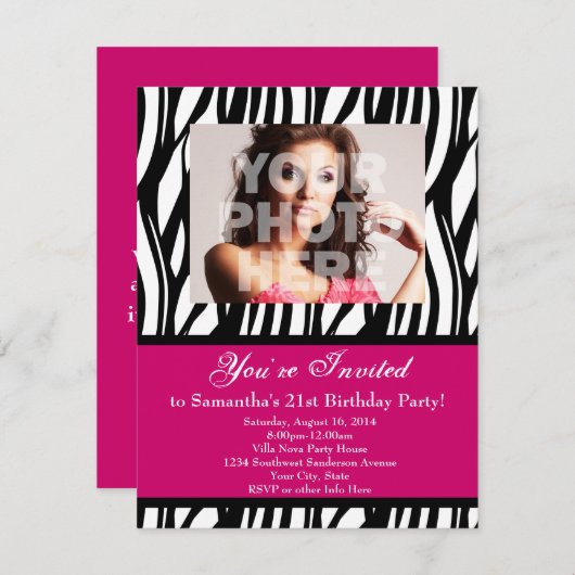 Fashion Pink Zebra sur mesure Invitations (Devant / Derrière)