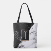 Fashionable Black White Marble Texble Monogram Draagtas (Achterkant)