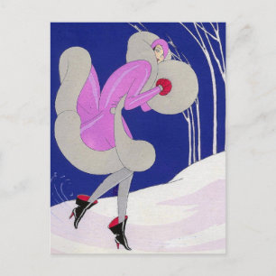 Fashionable dame in de winter briefkaart