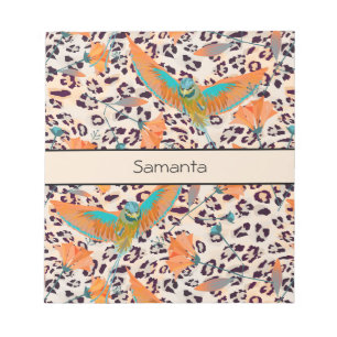 Fashionable leopard print, vogels van het Paradijs Notitieblok