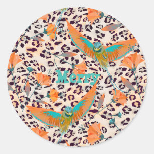 Fashionable leopard print, vogels van het Paradijs Ronde Sticker