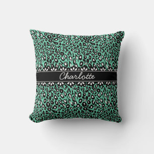 Fashionable Mint Leopard Print and Lace Kussen