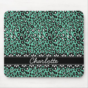 Fashionable Mint Leopard Print and Lace Muismat