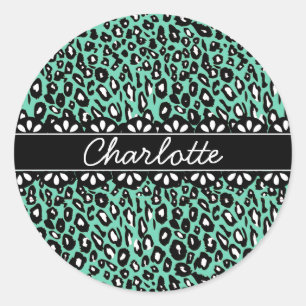 Fashionable Mint Leopard Print and Lace Ronde Sticker
