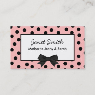 Fashionable Pink and Black Polka Dot Mam Card Contactkaartje