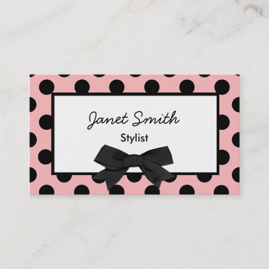 Fashionable Pink and Black Polka Dot Visitekaartje (Voorkant)