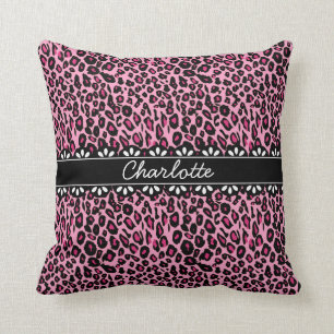 Fashionable roze luipaard afdrukken en kant kussen