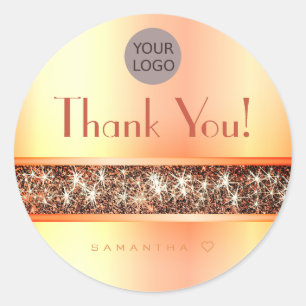 Fashionable Shimmery Oranje Glitter Dank u tekst Ronde Sticker