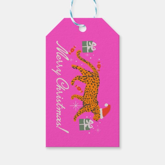 Fashionable tijger met rode lippen en pet cadeau l cadeaulabel (Voorkant)