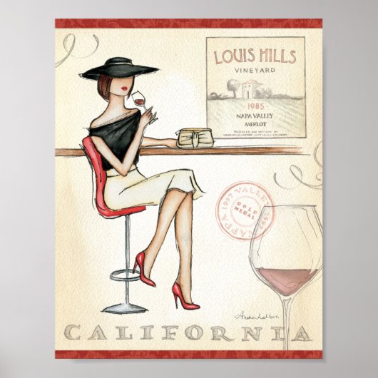 Fashionable Woman Drink wijn Poster (Voorkant)