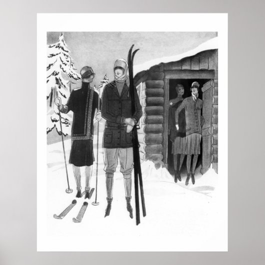 Fashionable Women on Ski Trip BW uit de jaren twin Poster (Voorkant)