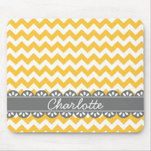 Fashionable Yellow Chevron en Gray Lace Muismat