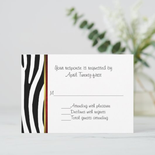 Fashionable Zebra Pattern Weddenschap RSVP Card (Staand voorkant)