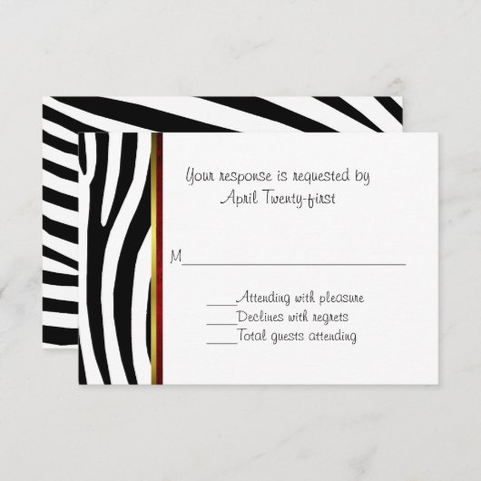 Fashionable Zebra Pattern Weddenschap RSVP Card (Voorkant / Achterkant)