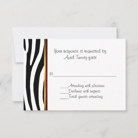 Fashionable Zebra Pattern Weddenschap RSVP Card Kaartje (Voorkant)