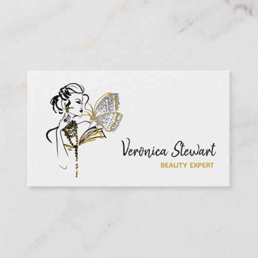 Fashionillustratie Beauty Business Butterfly Visitekaartje (Voorkant)