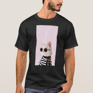 Fashionista Cat Cute Cool Kat Kitten Pink Black T-shirt