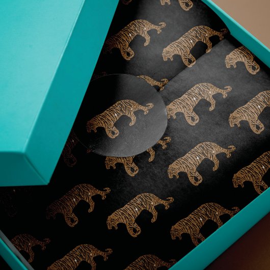 Fashionista Gold Black Glitter Tiger Pattern Tissuepapier