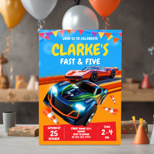 Fast Cars Racing Party Invitation pour garçons
