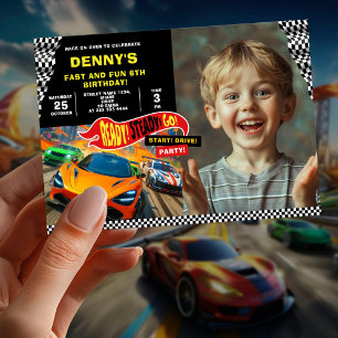 Fast Cars Verjaardagsfeest Foto Kaart