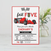Fast & Five Red Flame Race Car 5th Birthday Party Kaart (Staand voorkant)
