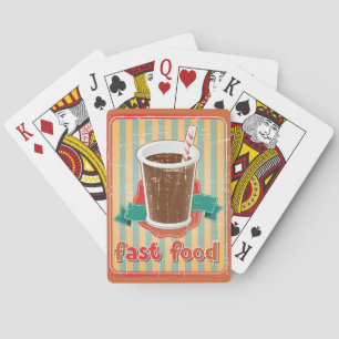 Fast food background with drink in retro style speelkaarten
