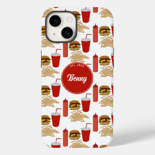 Fast Food Burger Fries Patroon Monogram Case-Mate iPhone 14 Hoesje