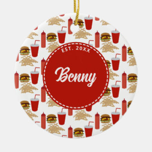 Fast Food Burger Fries Patroon Monogram Keramisch Ornament