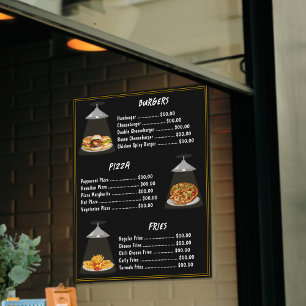 Fast Food Burgers Pizza Frites Menulijst Zwart Poster
